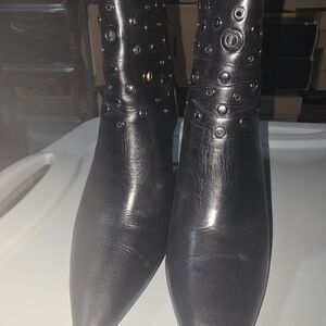 Nine West Black Leather Boots with Stud Accents